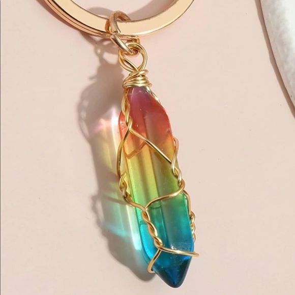 BRAND NEW! Ombre Natural Crystal Keychain/Purse 👜🎒Charm ~ Healing - Picture 2 of 5